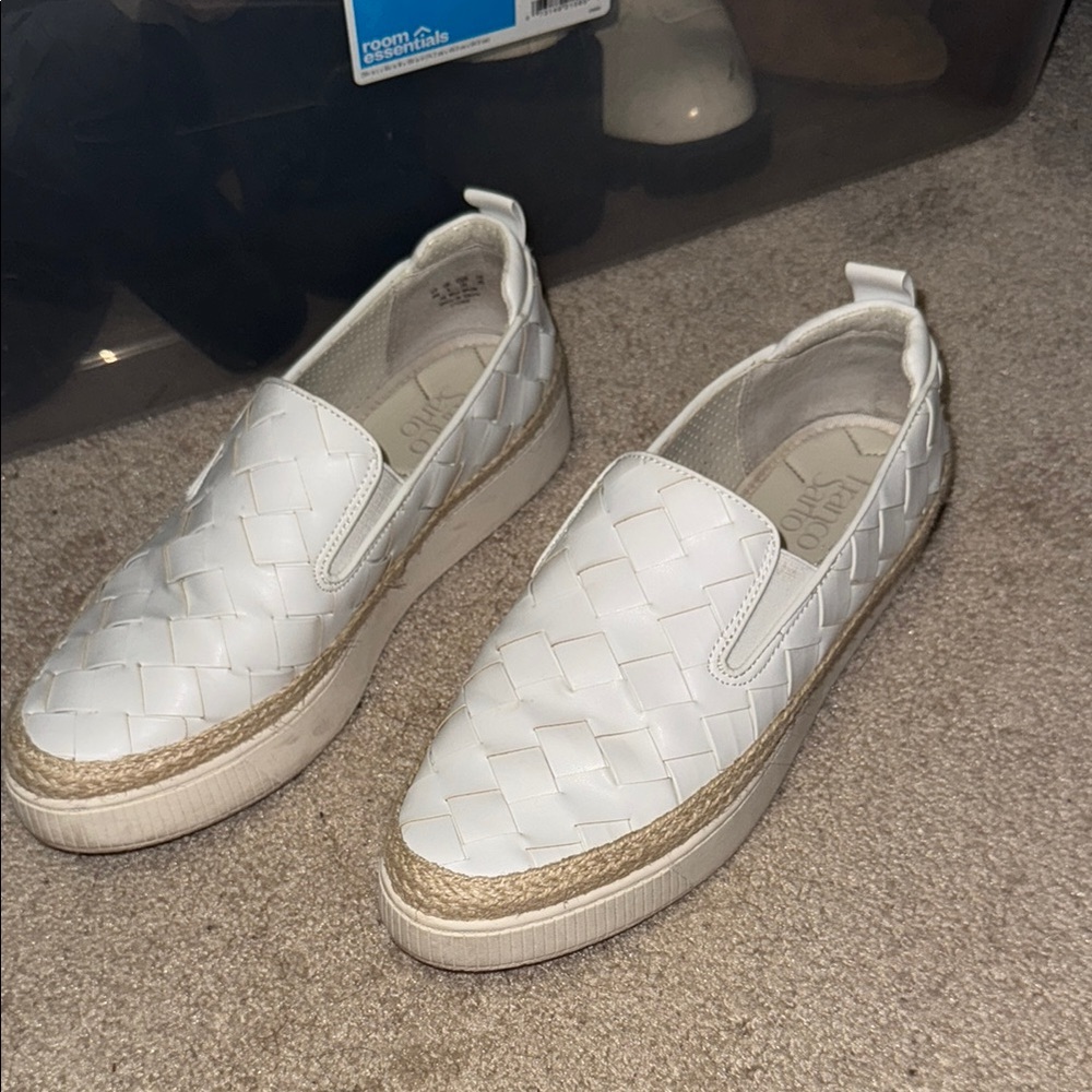 Franco Sarto White Woven Espadrille Slip-Ons